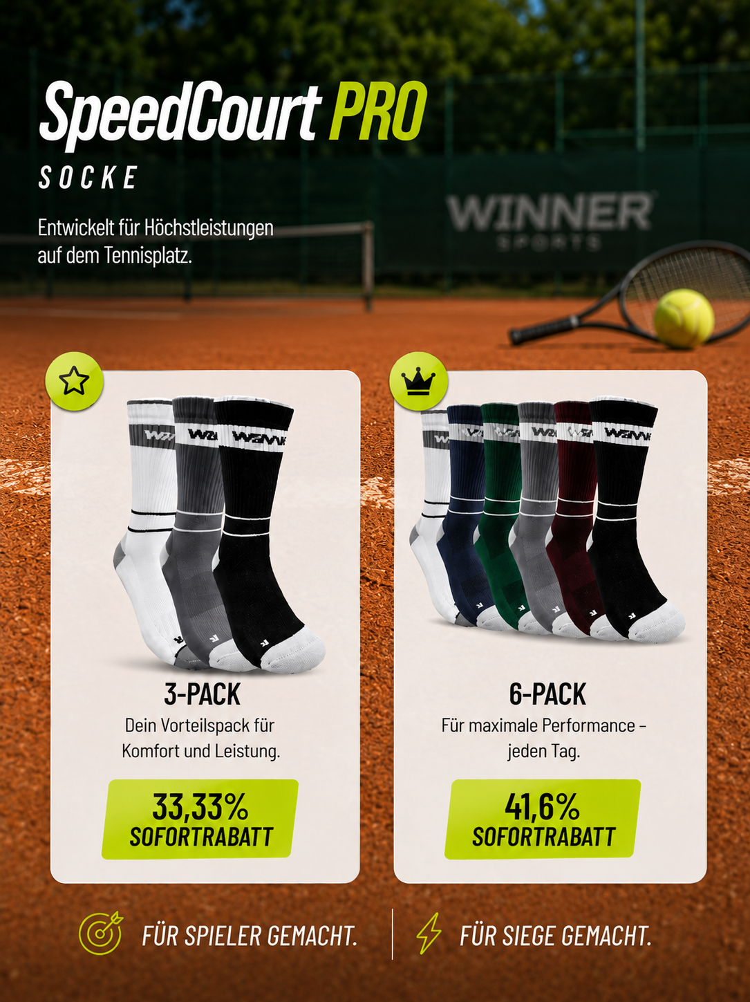 Performance CREW-Tennissocke "Speed Court PRO" | Unisex